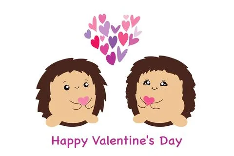 Cute hedgehogs. Valentine with lovers. Vector illustration isolated on white Stock Illustration