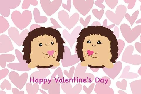 Cute hedgehogs. Valentine with lovers. Vector illustration isolated on pink Stock Illustration