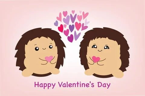 Cute hedgehogs. Valentine with lovers. Vector illustration isolated on pink Stock Illustration