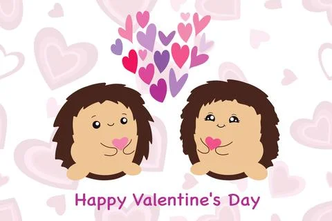 Cute hedgehogs. Valentine with lovers. Vector illustration isolated on white Stock Illustration