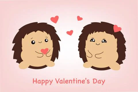 Cute hedgehogs. Valentine with lovers. Vector illustration isolated on pink Stock Illustration