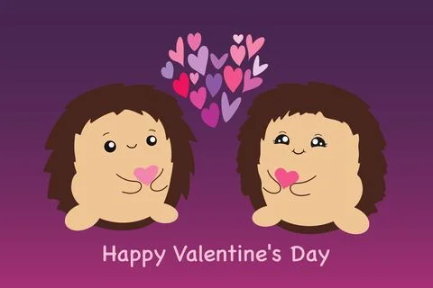 Cute hedgehogs. Valentine with lovers. Vector illustration isolated on pink Stock Illustration