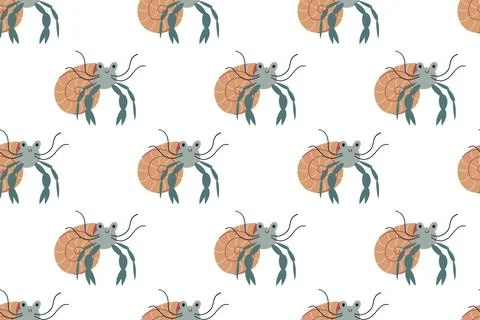 Cute Hermit Crab Vector Seamless Pattern 库存插图