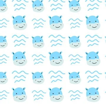 Cute hippo and wave simple shape pattern Illustrazione stock