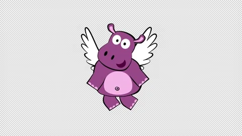 Cute hippo cartoon cupid flying. Alpha channel, cycle Stock Footage 146889895