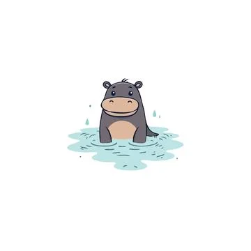 A cute hippo enjoying refreshing dip in a cool water, illustration of adora.. Stock Illustration