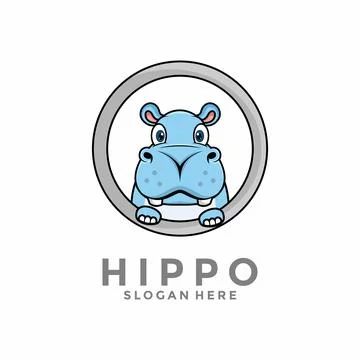 Cute Hippo head on circle logo vector icon, baby hippopotamus cartoon icon .. Stock Illustration