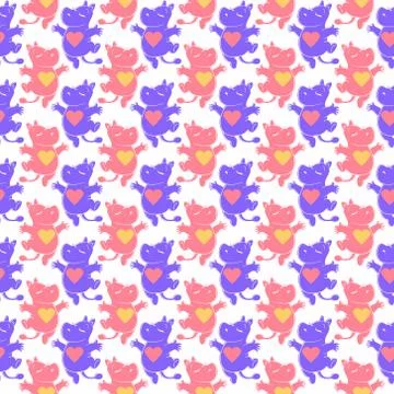 Cute Hippo pattern. Vector cartoon seamless background for kids. Stock Illustration