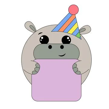 Cute Hippo with poster without text in color for congratulation Stock Illustration