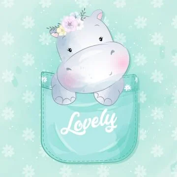Cute hippo sitting inside the pocket illustration Stock Illustration