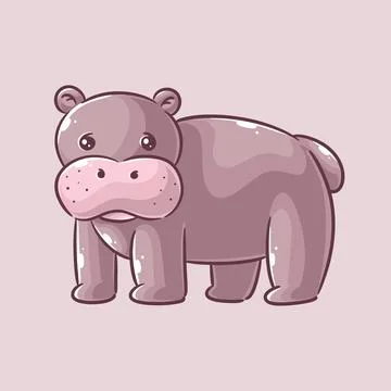 Cute hippo is walking alone Stock Illustration