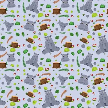 Cute hippopotamus seamless pattern Stock Illustration