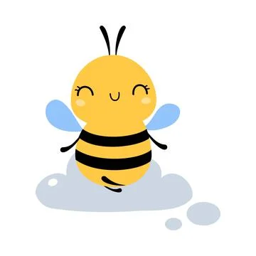 Cute Honey Bee Meditating on Cloud, Lovely Flying Insect Character Cartoon Ilustração Stock