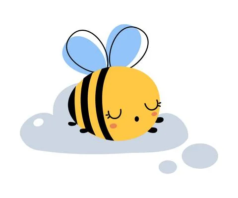 Cute Honey Bee Sleeping on Cloud, Lovely Flying Insect Character Cartoon Vector Ilustração Stock