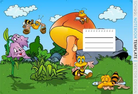 Cute Honey Bees on a School Notebook Illustrazione stock