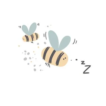 Cute honey bees vector illustration in cartoon style. Bumblebee clipart. Stock Illustration