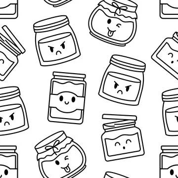 Cute honey jar. Seamless pattern. Coloring Page. Stock Illustration