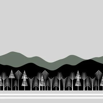 Cute horizontal pattern with coniferous forest and mountains Stock Illustration