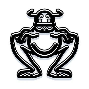 Cute horn alien monster line art drawing Stock Illustration