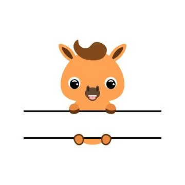 Cute horse split monogram. Funny cartoon character for shirt, scrapbooking Stock Illustration
