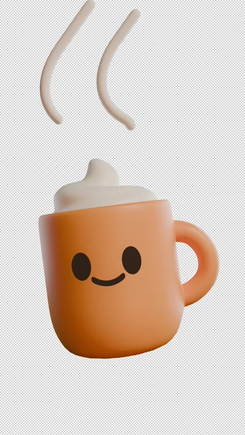 Cute Hot Chocolate Mug 3D Icon on Transparent Background Stock Footage 340537472