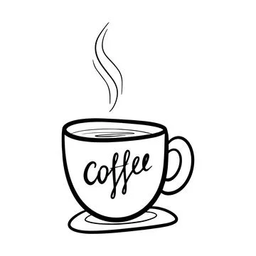 Cute hot coffee cup. vector doodle hand drawn line illustration. Doodle style Stock Illustration