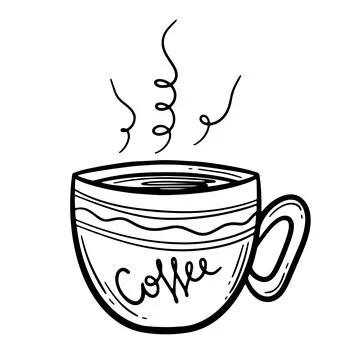 Cute hot coffee cup. vector doodle hand drawn line illustration. Doodle style Stock Illustration