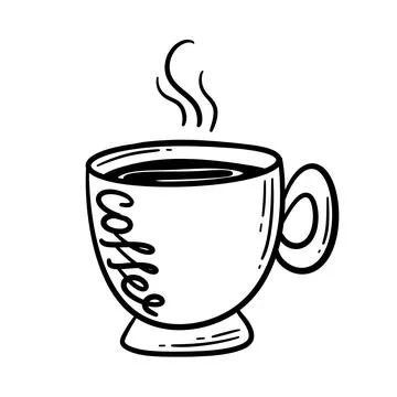 Cute hot coffee cup. vector doodle hand drawn line illustration. Doodle style Stock Illustration