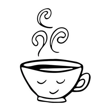 Cute hot Tea or coffee cup with smile face vector doodle hand drawn line illu Stock Illustration