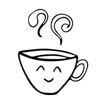 Cute hot Tea or coffee cup with smile face vector doodle hand drawn line illu Stock Illustration