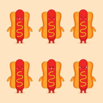 Cute Hotdog with Various Expression Stock Illustration