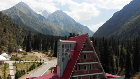 Cute Hotel Mountains Forest in Ala Archa National Park Kyrgyzstan Stock Footage 130442385