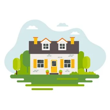 Cute house in flat style, vector illustration, real estate, housing, renting Иллюстрация