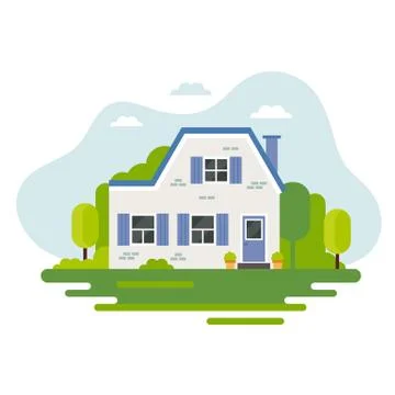 Cute house in flat style, vector illustration, real estate, housing, renting Stock Illustration
