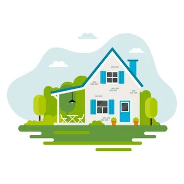 Cute house in flat style, vector illustration, real estate, housing, renting Иллюстрация
