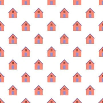 Cute houses repeating pattern on white background Stock Illustration