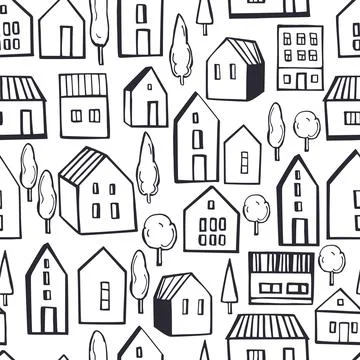 Cute  houses.  Vector pattern. Stock Illustration