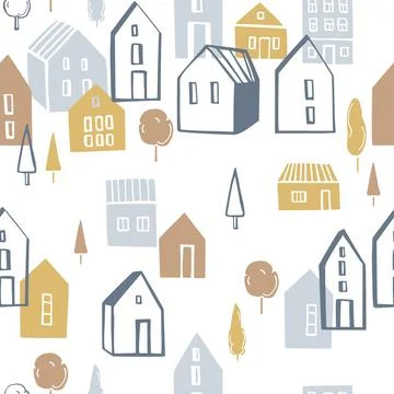 Cute  houses.  Vector pattern. Stock Illustration