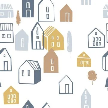 Cute  houses.  Vector pattern. Stock Illustration