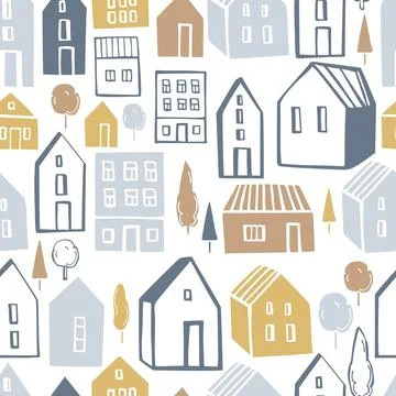 Cute  houses.  Vector pattern. Stock Illustration