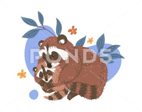 Cute hugging raccoons flat style, vector illustration ~ Clip Art #249985867