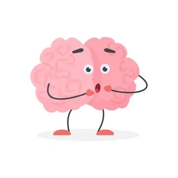 Cute human brain character in shock from surprise, unbelievable or bad news Stock Illustration