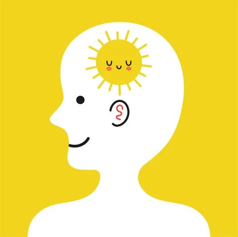 Cute human head in profile with sun inside. Good healthy mental, emotional Stock Illustration