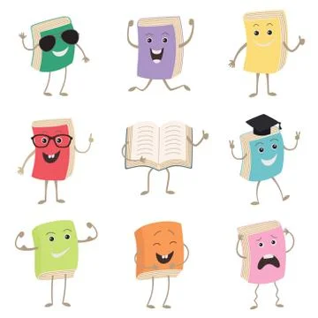 Cute Humanized Books Characters Representing Different Types Of Literature, Kids Stock Illustration