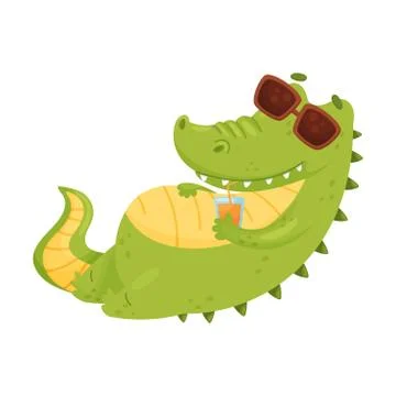 Cute humanized crocodile is resting. Vector illustration on a white background. Stock Illustration