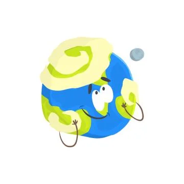 Cute humanized Earth planet character, sphere with funny face cartoon vector Stock Illustration