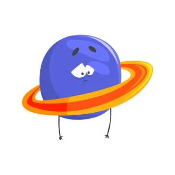 Cute humanized Uranus planet character, sphere with funny face cartoon vector Stock Illustration