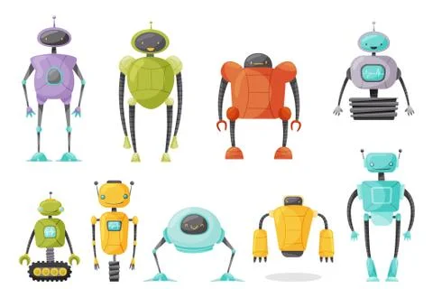 Cute Humanoid or Robot with Antenna as Artificial Intelligence Vector Set Stock Illustration