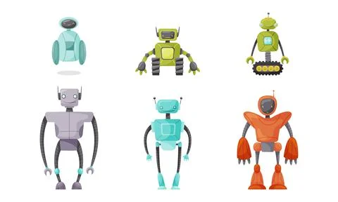 Cute Humanoid or Robot with Antenna as Artificial Intelligence Vector Set Stock Illustration