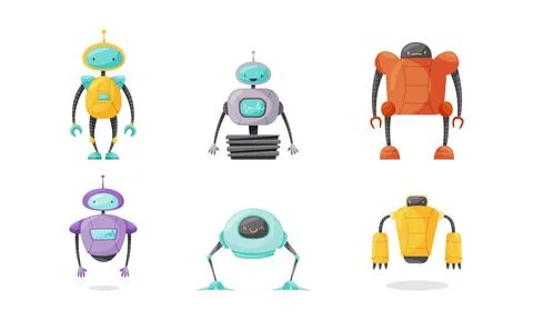 Cute Humanoid or Robot with Antenna as Artificial Intelligence Vector Set Stock Illustration